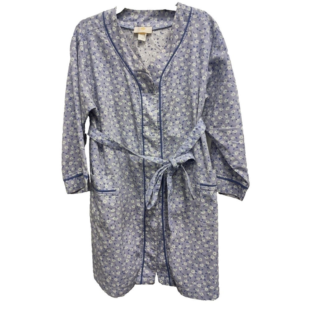 VTG 90s Stan Herman Womens Robe Size 2X Purple Floral Waffle Traditional Wife